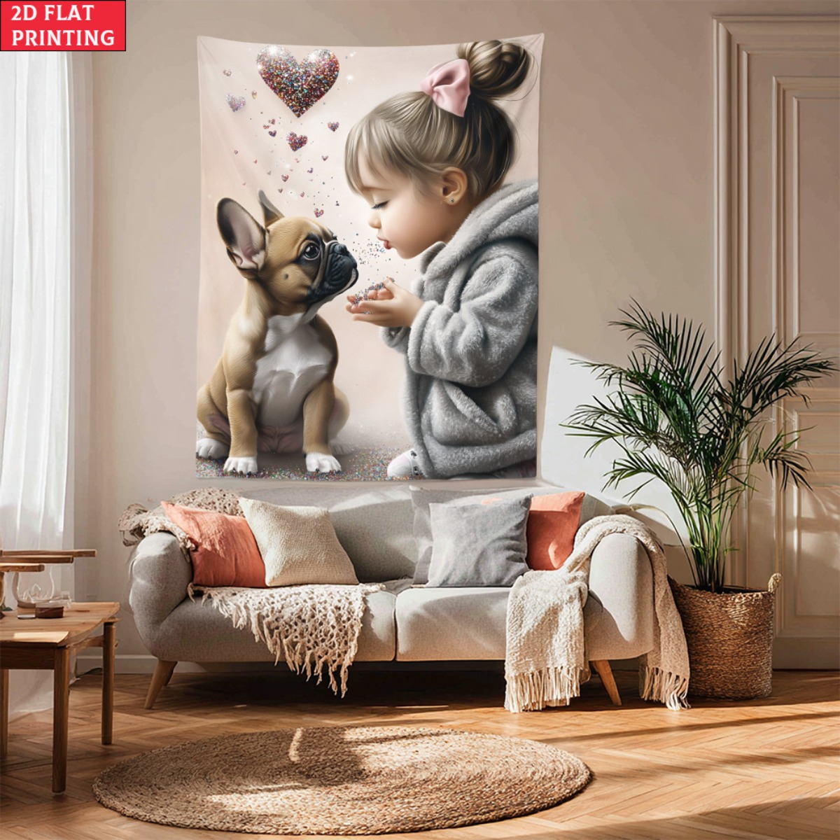 Baby Nursery Girl - Gadis dengan anak anjing bulldog Prancis,