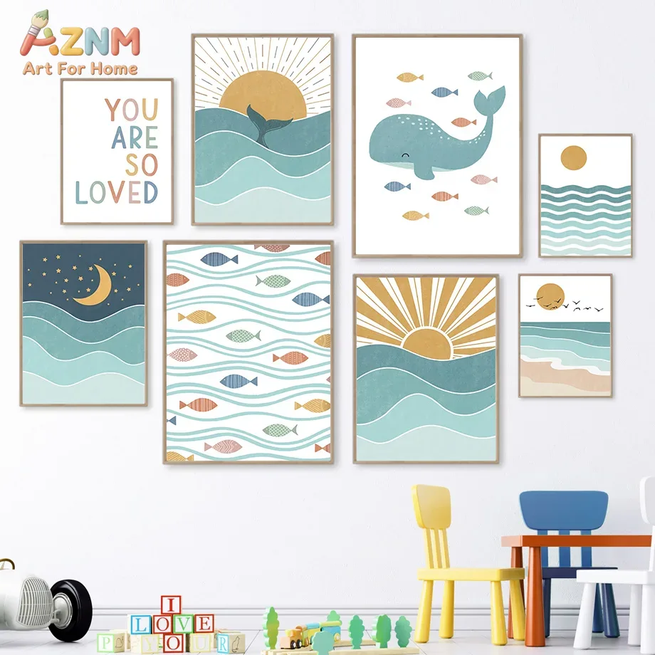 Baby Nursery Girl - AZNM Boho Ocean Canvas Wall Art
