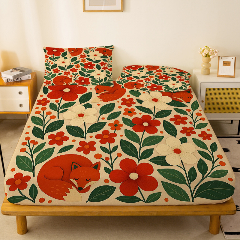 Baby Nursery Themes - Pelindung Kasur Motif Bunga Dua Rubah