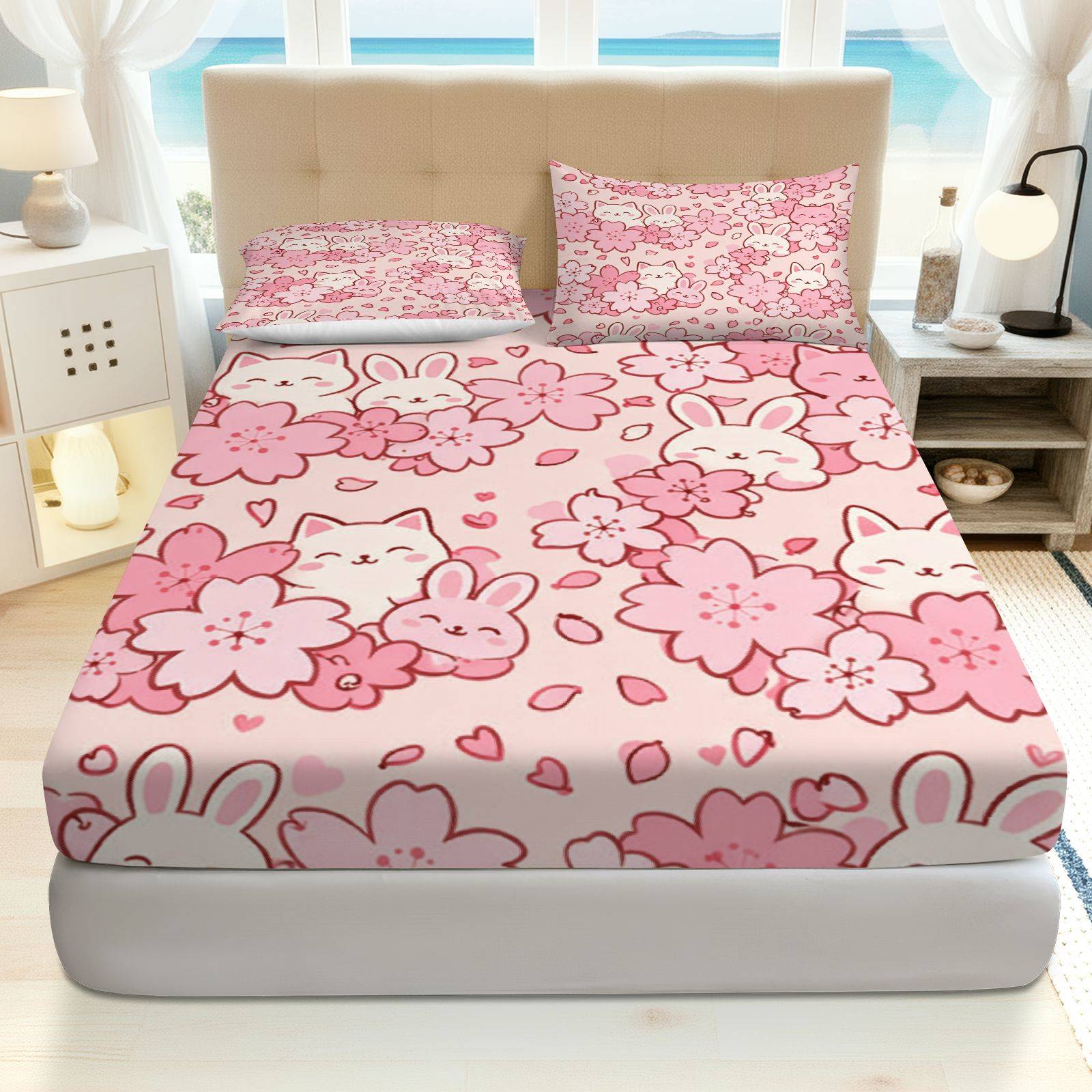 Baby Nursery Themes - Set Sprei Sakura Rabbit Cat, Bahan