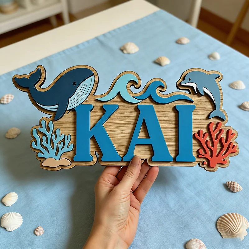 Papan Nama Kayu Bertema Paus d - Baby Nursery Themes ulasan dan harga